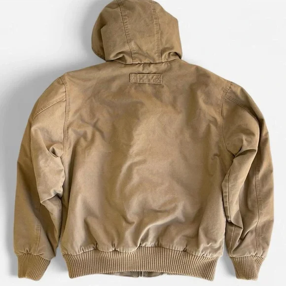Vintage Falls Creek Tan Canvas Hooded Work Jacket M Workwear Chore Zippered - Picture 4 of 8